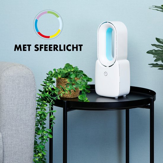 Lifetime Air Bladeless Fan - Leiser Ventilator mit drei Geschwindigkeiten - Kabelloser Tischventilator - Tischventilator mit LED-Stimmungslicht - USB-C wiederaufladbar - Kompaktes Design - 5W - Weiß