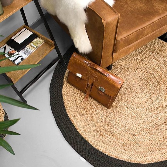 NATURL. Jute-Teppich – Fair Rund Natur/Schwarz – Ø 120 cm