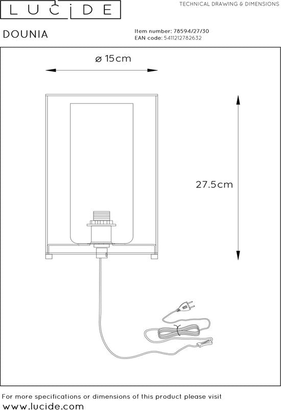 Lucide DOUNIA Tischlampe – Ø 15 cm – E27 – Schwarz