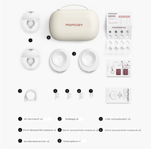 Momcozy M5 Handsfree-Milchpumpe, 2er-Set – Weiß/Grau – Elektrisch, 3 Modi, 9 Saugstufen