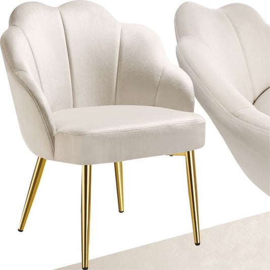 tectake Cocktailsessel - Gepolstert mit Samtbezug - Weich gepolstert - Geschwungene Rückenlehne - Beine aus pulverbeschichtetem Stahl - Creme/Gold