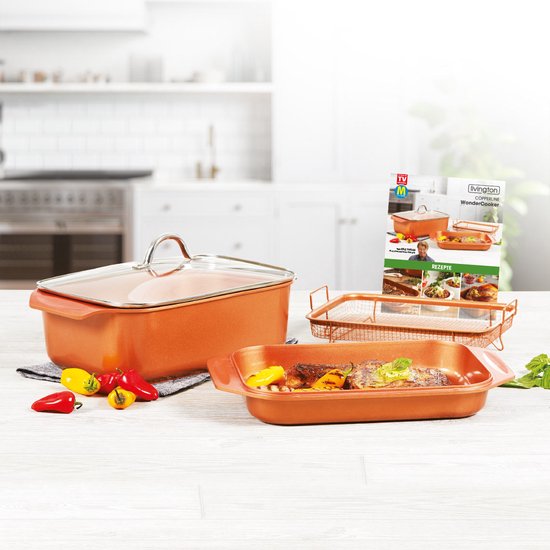 Livington Copperline WonderCooker – 14-in-1-Kochgeschirrset – Bratpfanne, Grillpfanne, Slow Cooker und mehr – Kochgeschirrset für alle Herdarten, einschließlich Induktion