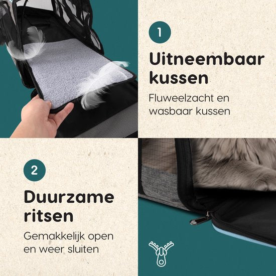 Volcan Reisetasche Katze - Baumwolle Reisekorb - Tragetasche Katzen oder kleiner Hund - Katze Reisekorb- Grau