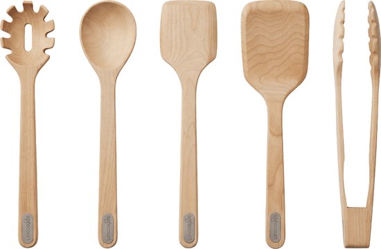 Safecourt Kitchen 5-tlg. Holzspatel-Set [100% frei von Mikroplastik] - FSC-zertifiziertes Birkenholz