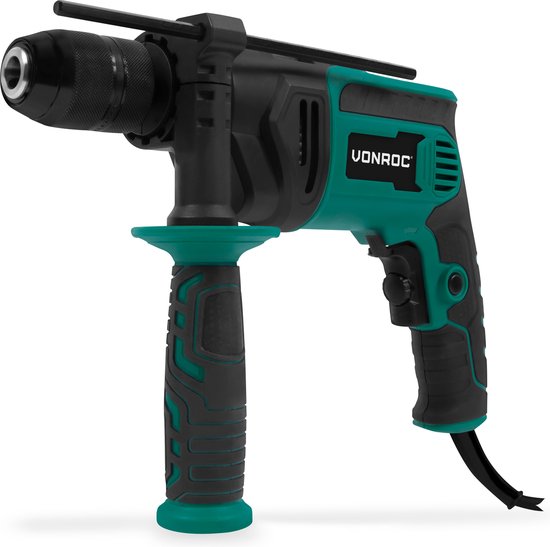VONROC PRO Schlagbohrmaschine - 850W - Ø13mm - Metall-Schnellspannbohrfutter - Variable Drehzahl - 3m Gummikabel - Inkl. Tiefenanschlag und Zusatzhandgriff