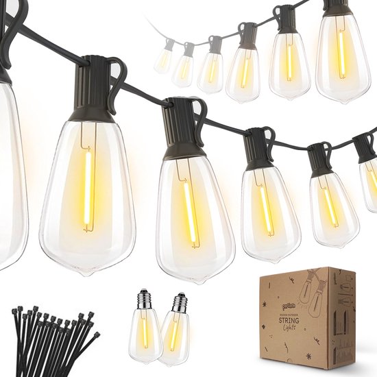 Partizzle 15m LED Lichterkette Edison - 25 Lampen Girlande - Wasserfeste Lichtergirlande für Terrasse und Camping - Weihnachtsbeleuchtung / Gartenbeleuchtung - 2700k / Warmweiß