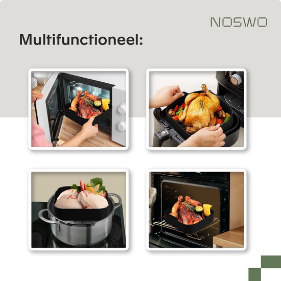 Noswo Airfryer Silikontablett - 4er-Set mit Handschuhen - 20,5x20,5 cm - Alternative zu Backpapier - Zubehör - Korb - Backform - XXL