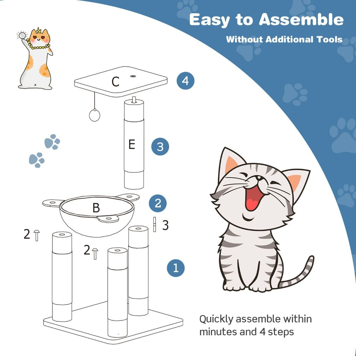 Coast Multi -Storey Scratching Post Soft Wrapped Kratzbaum mit einer gemütlichen Hängematte grau