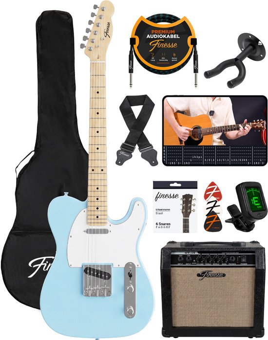 Finesse E-Gitarre mit Verstärker – inklusive Videokurs – TE-Gitarre – Erwachsene – Kinder – Blau