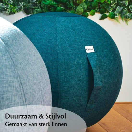 Bckz Sitzball Leinen - Mit Bezug - 65 CM - Balance Hocker - Luxus Yoga Ball - Ergonomisch - Grün Blau