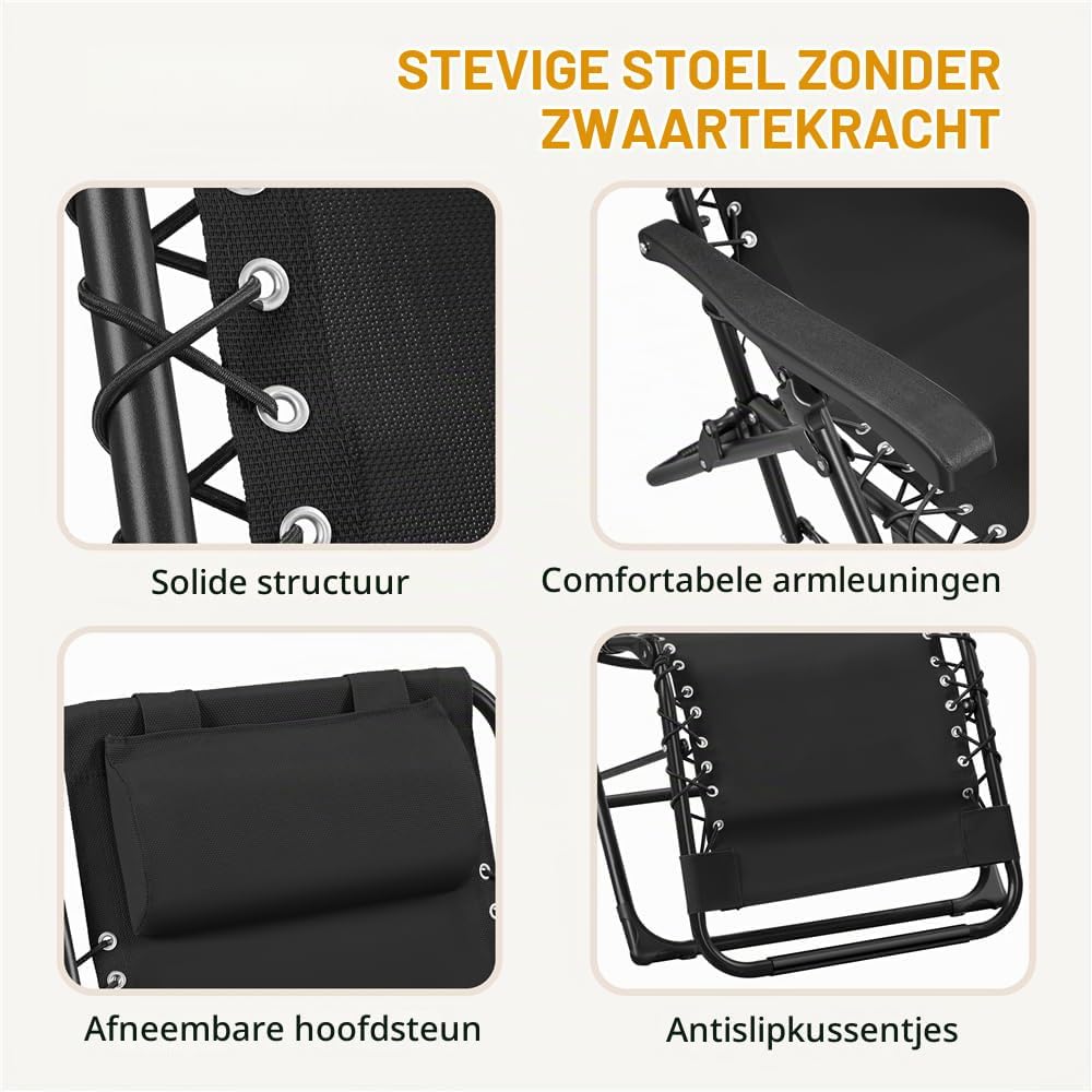 Yaheetech Zero-Gravity-Liegestuhl – Verstellbare Rückenlehne und Kopfstütze – Zusammenklappbar – 166 x 63,5 x 67 cm – Dunkelgrau