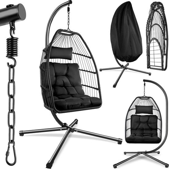 tectake - Hängesessel Ariane mit Ständer und Kissen 160kg - schwarz - 404981