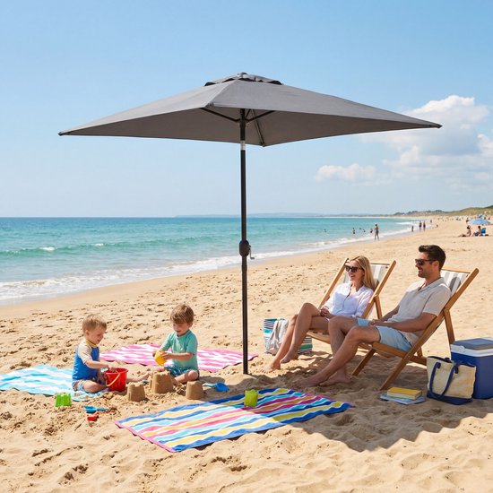 Tristar Stabsonnenschirm – quadratisch – 200 x 200 cm – Balkon & Garten – neigbar – inkl. Schutzhülle – PA-7901 – Dunkelgrau