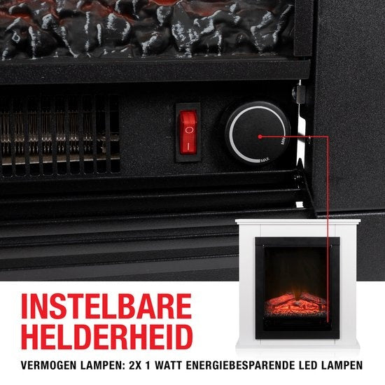 Classic Fire Elektrischer Atmosphärenkamin Lugano - Kamin mit Feuerstelle - LED Flammen - 1800W - Weiß