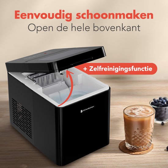 KitchenBrothers - 2.1L - Eiswürfelbereiter - 15kg/24 Stunden - Tragbar - Eiswürfelbereiter - Selbstreinigungsfunktion - Schwarz