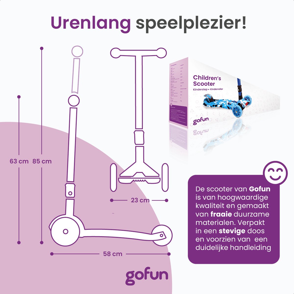 GoFun Kids Scooter - Leuchtende Räder - Zusammenklappbar - Verstellbarer Lenker - 85 x 58 x 23 cm - Blau