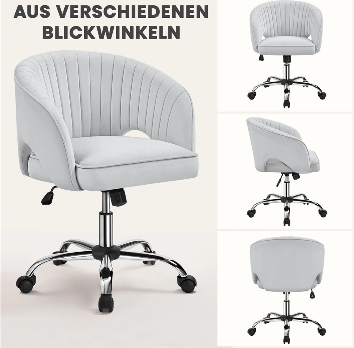 Yaheetech Bürostuhl Sessel - 60 x 56,5 x 73-83 cm - Mit samtig weicher Polsterung und verstellbarer Sitzhöhe und entspannender Schaukelfunktion - Für Büro und Empfangshalle - Hellgrau Polyester und Metall