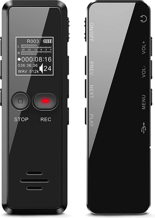 Auronic Digitales Diktiergerät - Diktiergerät - 8GB Speicher - Rauschunterdrückung - USB wiederaufladbar - Abhörgerät - Schwarz