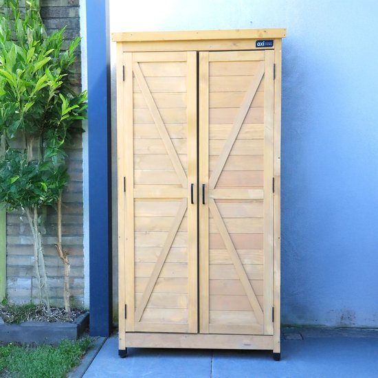 AXI Hugo Aufbewahrungsschrank aus Holz, braun – Gartenschrank mit verzinktem Dach – 3 Einlegeböden und Boden – FSC-zertifiziertes Holz – Magnetverschluss – 85 x 52 x 174 cm