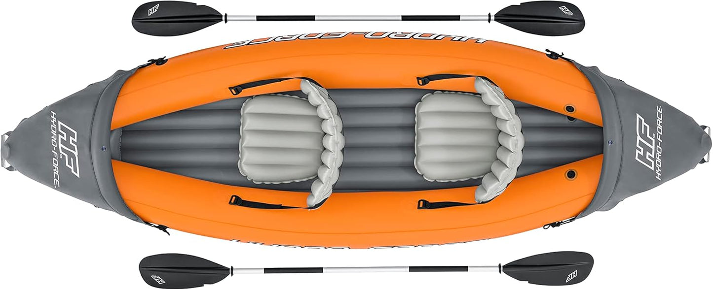 Hydro-Force Rapid – Aufblasbares Kajak für 2 Personen – mit Sitzen – Rückenlehne – Paddel – Handpumpe – und Tragetasche – Orange