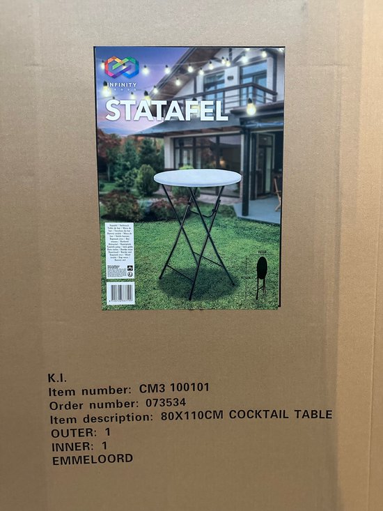 Infinity Goods Stabiler Stehtisch - Partytisch - Stabil und wetterfest - klappbar - 80cm x 110cm - Party - 1 Stück - Weiß/Grau