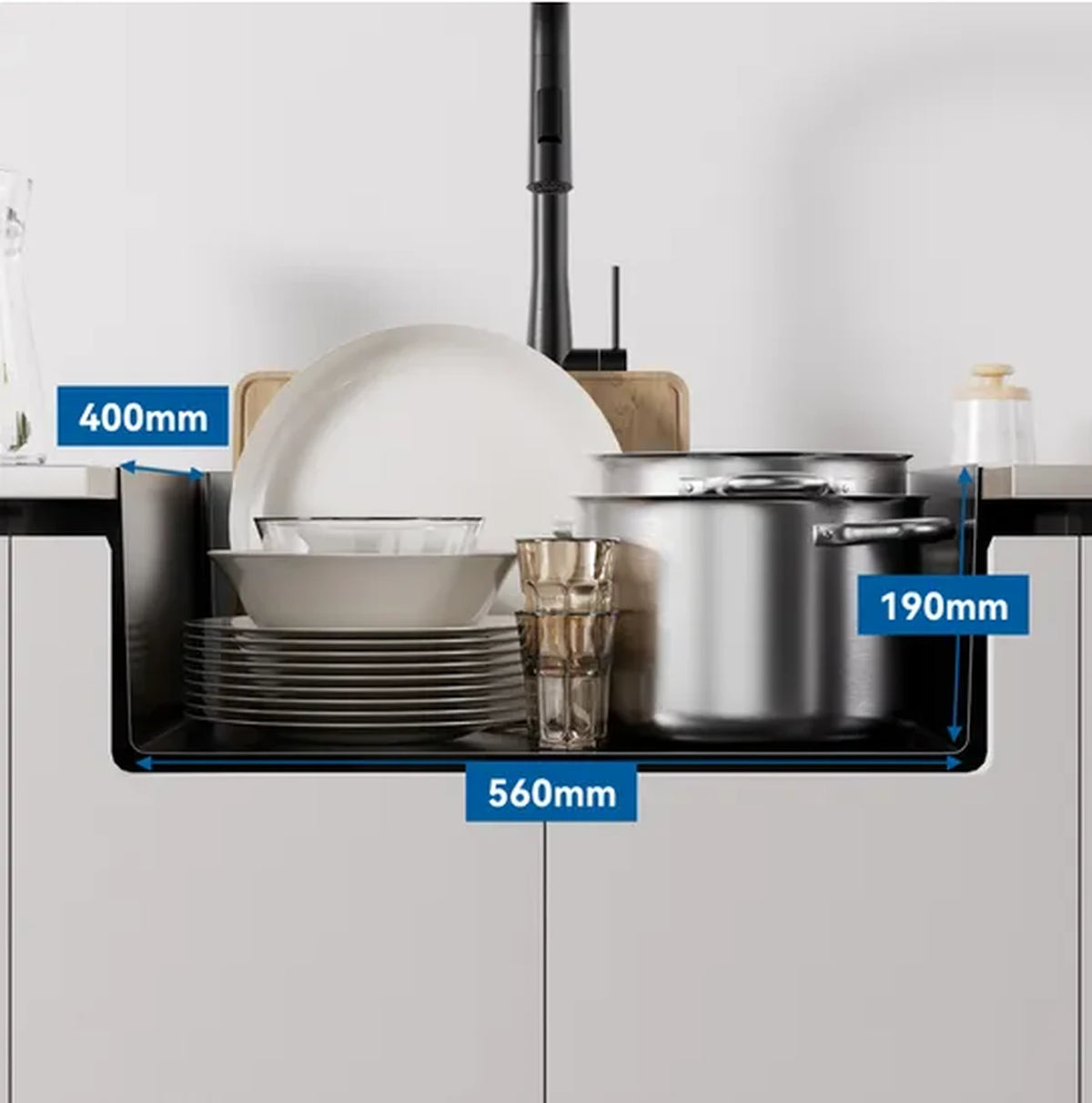 Auralum MAX Spülbecken aus Edelstahl 60 x 44 cm – Einbau, Aufsatz und Unterbau – Geräuschdämpfend mit Siphon – Dunkelgrau