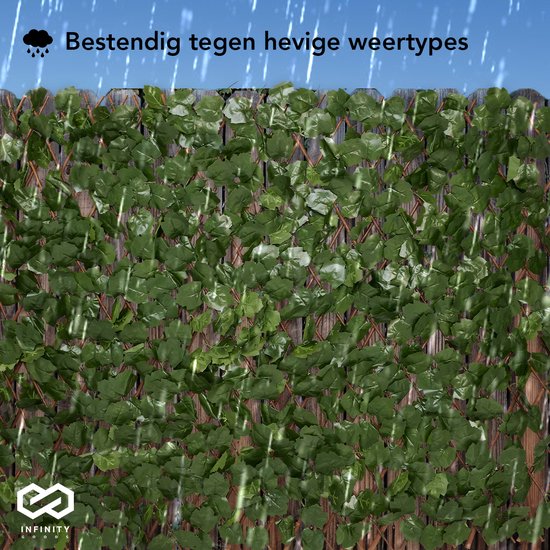 Infinity Goods Künstliche Hecke - Ausziehbar - 180 x 90 cm - Künstlicher Efeu - Künstliche Pflanzen für draußen und drinnen - Pflanzenimitat - Künstlicher Efeu - Ausziehbar - Gartenschirm - Balkonsichtschutz