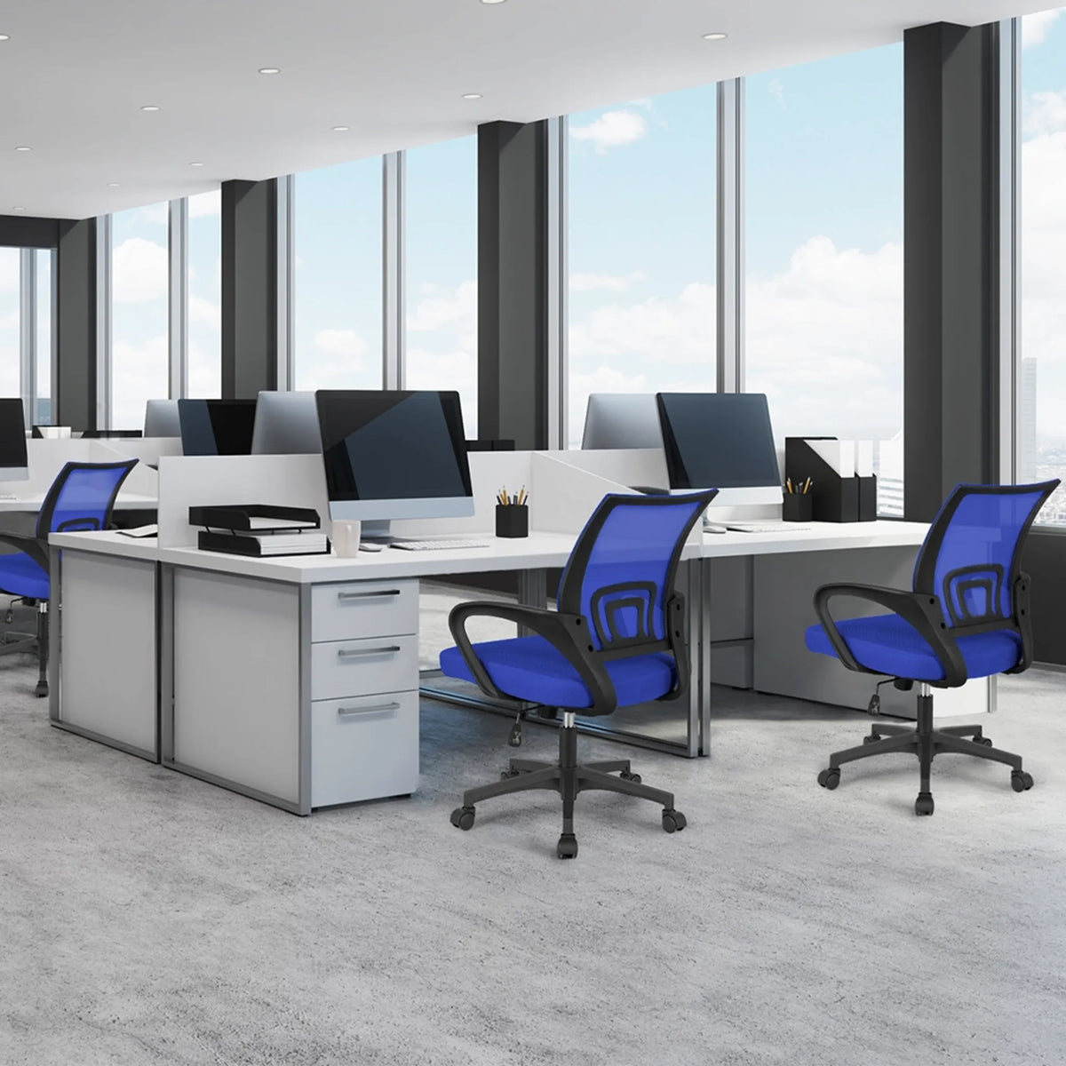 Yaheetech Bürostuhl Ergonomisch - Ausgestattet mit atmungsaktivem Mesh-Gewebe und Schaukelfunktion und breite Sitzfläche - Für Büro und Studie - Blau Nylon und Stahl - 60,5 x 60 x 87-97 cm