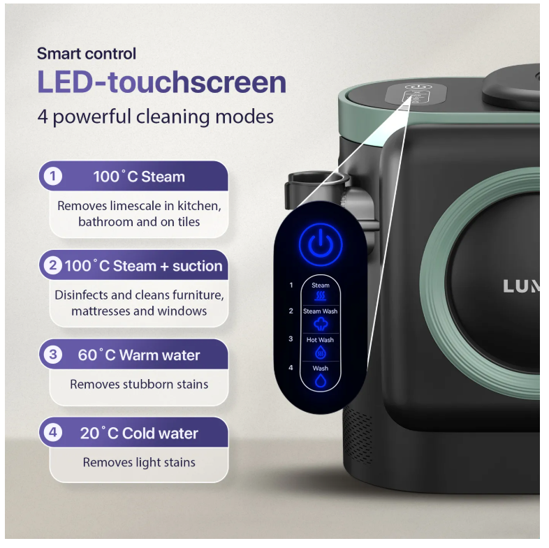 LUMAN 10 in 1 Teppichreiniger Pro 1800W - 100°C Dampffunktion und Selbstreinigung - Fleckenreiniger - Dampfreiniger - Sitzreiniger - Reiniger für Sofa, Boden, Auto und Teppich - 7 Meter Kabel
