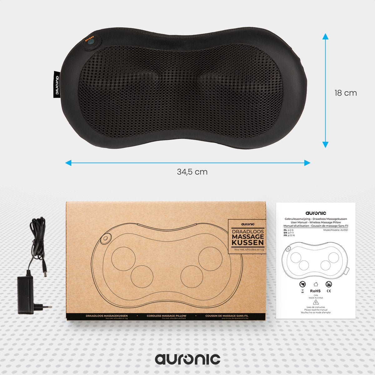 Auronic Nackenmassagegerät und Rückenmassagegerät Bundle - Wärmefunktion - Elektrisch - Schwarz/Grau