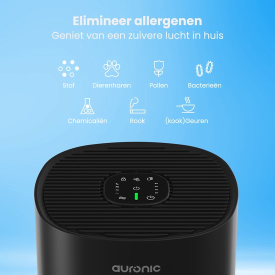 Auronic Luftreiniger Fresh - Mit HEPA 13 Filter - 225 m³/h - 45 m² - Kohlefilter - 3 Stufen - Luftreiniger - Schwarz
