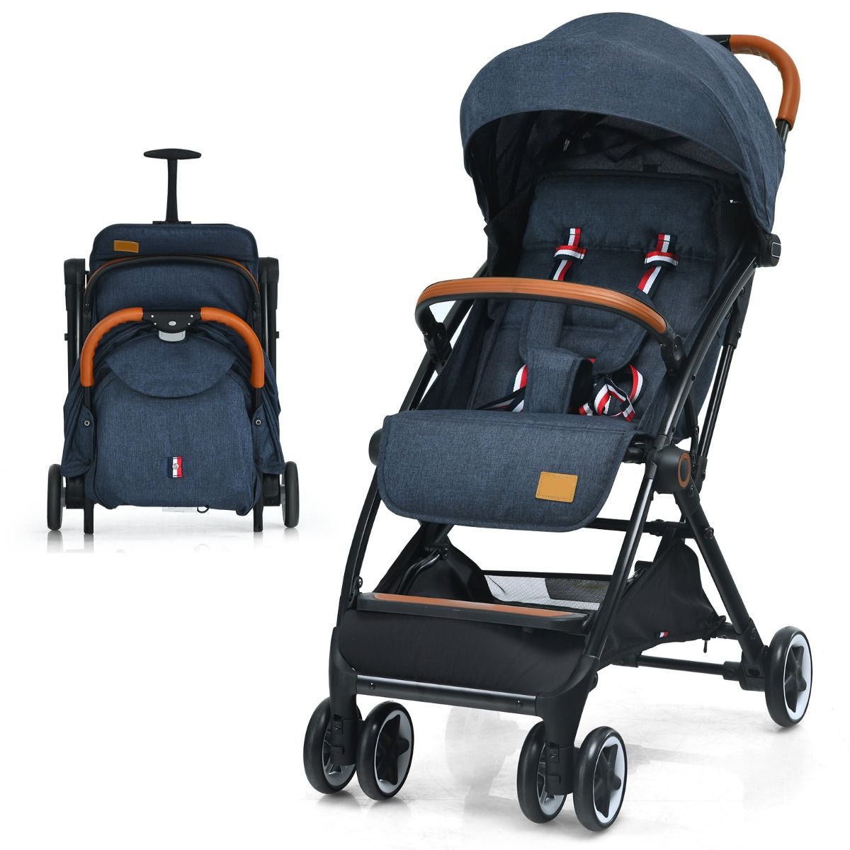 Coast Klappkinderwagen – verstellbare Rückenlehne und Fußstütze – stoßdämpfende Räder – blau