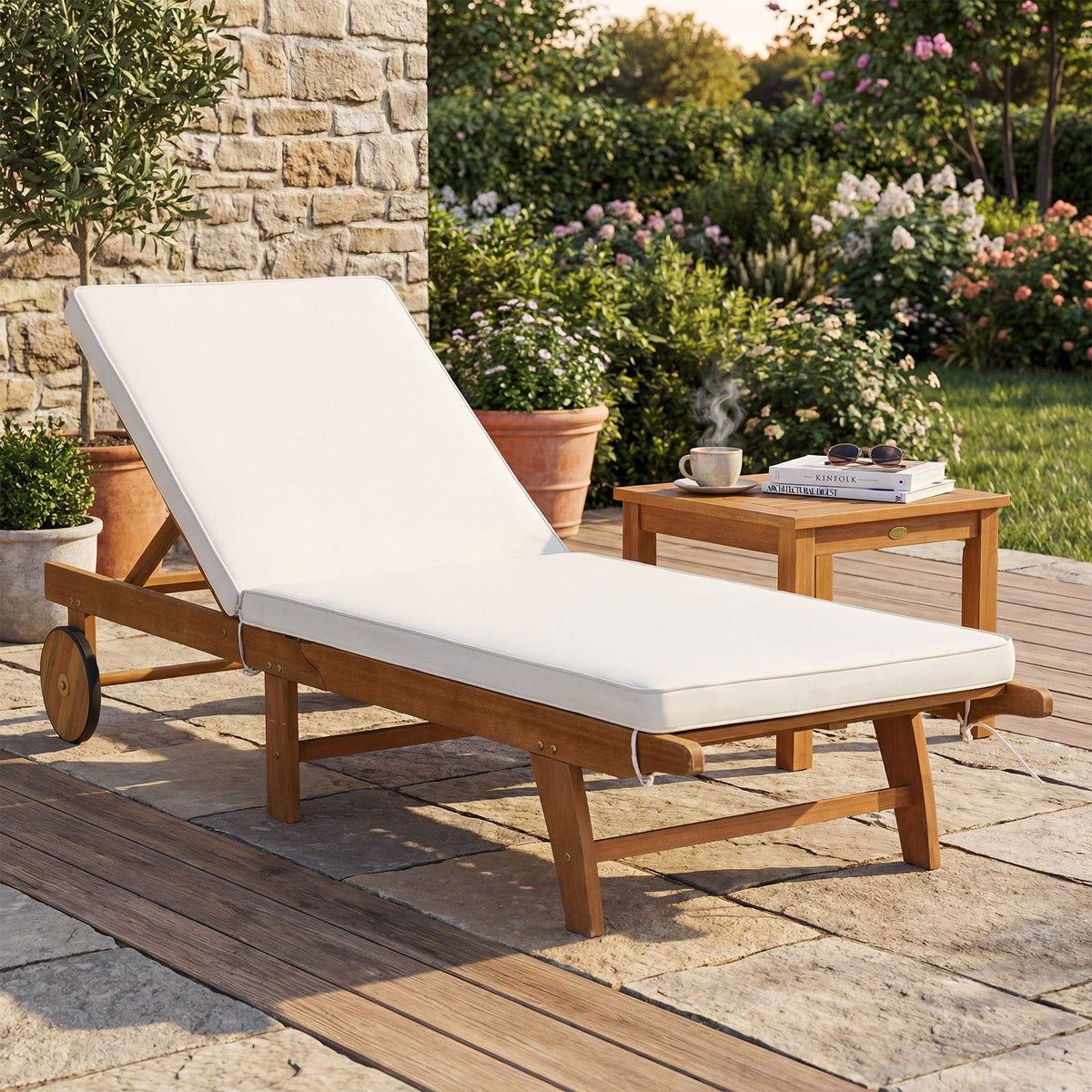 Coast Holzliegestuhl mit verstellbarer Rückenlehne – 194 x 68 x 30–90 cm – Beige/Natur