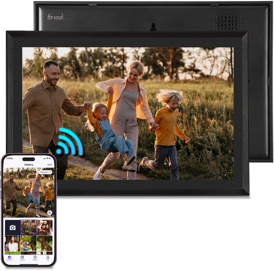 Saaf Digitaler Fotorahmen - Mit Wifi - 10,1" Touchscreen & 160GB - Mit App - Schwarz