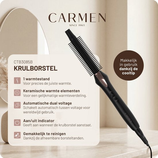 Carmen CTB3085B – Lockenbürste – Durchmesser 19 mm – Zwei Spannungsstufen – Thermobürste – Keramik-Heizelemente – Ein-/Aus-Anzeige – Leicht zu reinigen