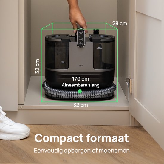 Skrub 4 in 1 Kompakt-Teppichreiniger mit Heißwasser - Beheizt bis 60°C - Fleckenreiniger - 4 Aufsätze - 1200 Watt - Sofa-Reinigungsmaschine