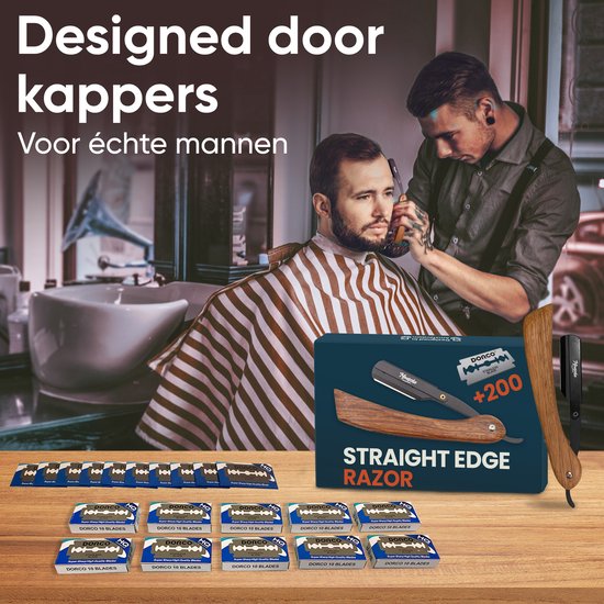 Barbiermesser mit 200 Rasierklingen - Klassisches offenes Rasiermesser - Barbiermesser - Shavette - Gerades Rasiermesser - Klauenmesser - Halsmesser - Barbiermesser