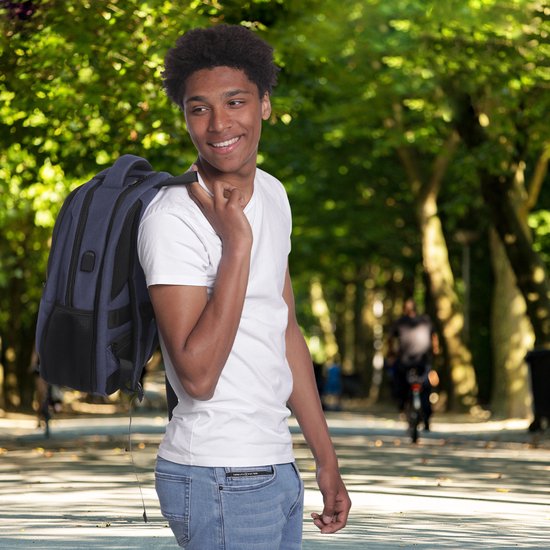 TRVLMORE Rucksack - 36L - 17 Zoll - Laptop-Rucksack - Schultasche - Männer und Frauen - Laptoptasche - Spritzwassergeschützt Blau