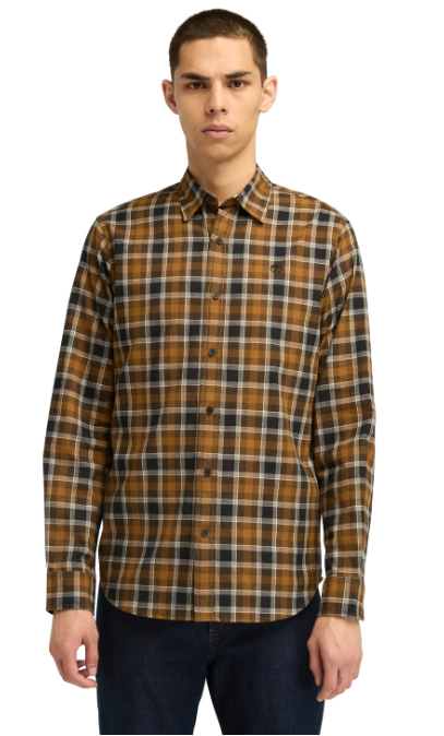 Timberland Braunes Langarmhemd aus Baumwolle - Klassisches Tartan-Design - Regular Fit - Größe L