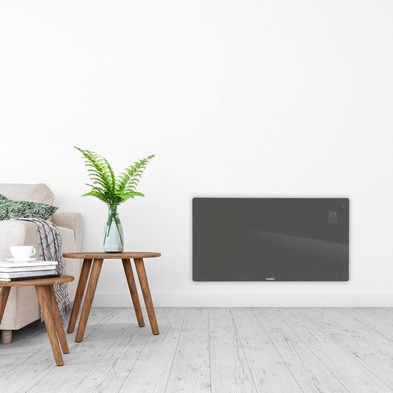VONROC Luxury electric heater - Konvektorheizung mit Glasscheibe - 1250W/2500W- Beheizt Räume bis zu 30m2 - Gesteuert sowohl mit App (über Wifi) als auch manuell - Einstellbarer Thermostat und Timer - Grau