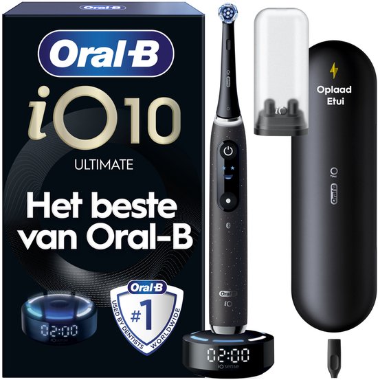 Oral-B iO 10 Elektrische Zahnbürste – Schwarz – inklusive Reise-Ladetasche und Aufbewahrungshalter für Bürstenköpfe