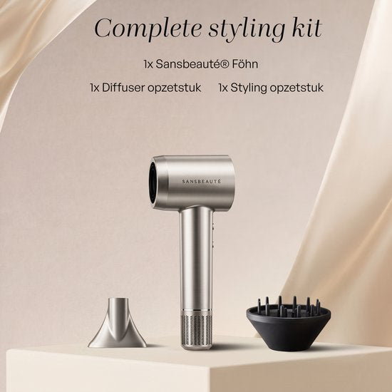 Sansbeauté® Haartrockner mit Diffusor – Locken – 110.000 U/min - Ionen-Haartrockner mit Bürste – 3 Stufen – 3 Aufsätze – Reisehaartrockner – Sèche Cheveux – Locken-Haartrockner-Set – Haartrockner mit Diffusor – Hair Blow Dryer – Friseur-Haartrockner – 200