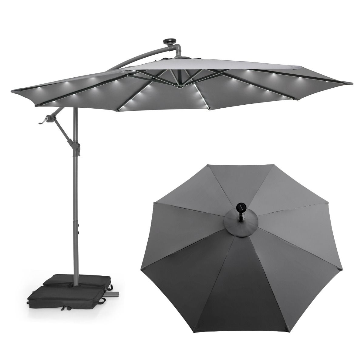 Coast Gartenschirm mit LED-Beleuchtung – 3 Meter – Neigbar – Inklusive Sandsäcke – Dunkelblau