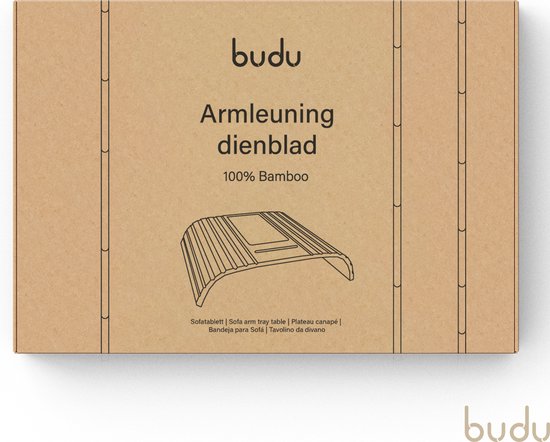 Budu Armlehnentablett für Sofa - Flexibel - Armlehnenorganisator - Bambusholz - Rutschfest - Telefonhalter