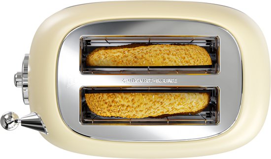 KitchenBrothers Retro-Toaster - Toaster - 6 Heizstufen - 2 extra breite Schlitze - 815W - Beige