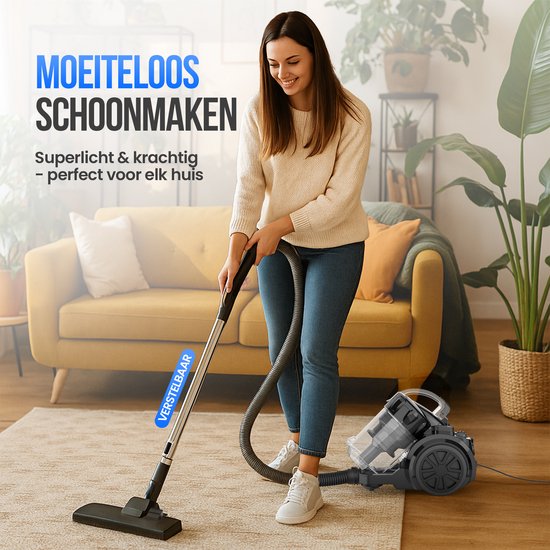 Strex Beutelloser Staubsauger - 700W Leistungsstarker beutelloser Staubsauger - HEPA Filter - 2.5L Staubbehälter - Extra langes Kabel - Inklusive 4 Aufsätze