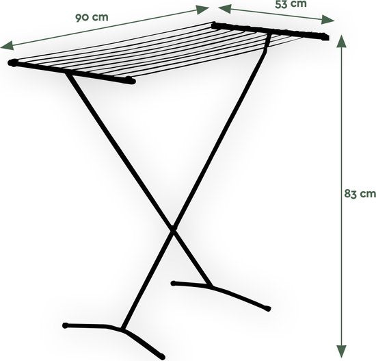 BRASQ Stehendes Trockengestell Schwarz - 8 Meter - Wäschetrockner - Zusammenklappbares Wäscheständer - Stehendes Trockengestell - Trocknungsständer - 90x53x83 cm