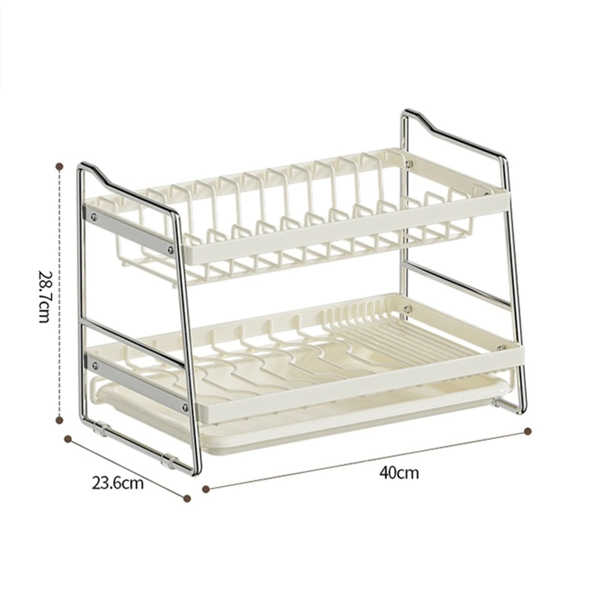 Maxcook Abtropfgestell, 2-stöckig – mit Auffangschale – 40 x 23,6 x 28,7 cm – Weiß