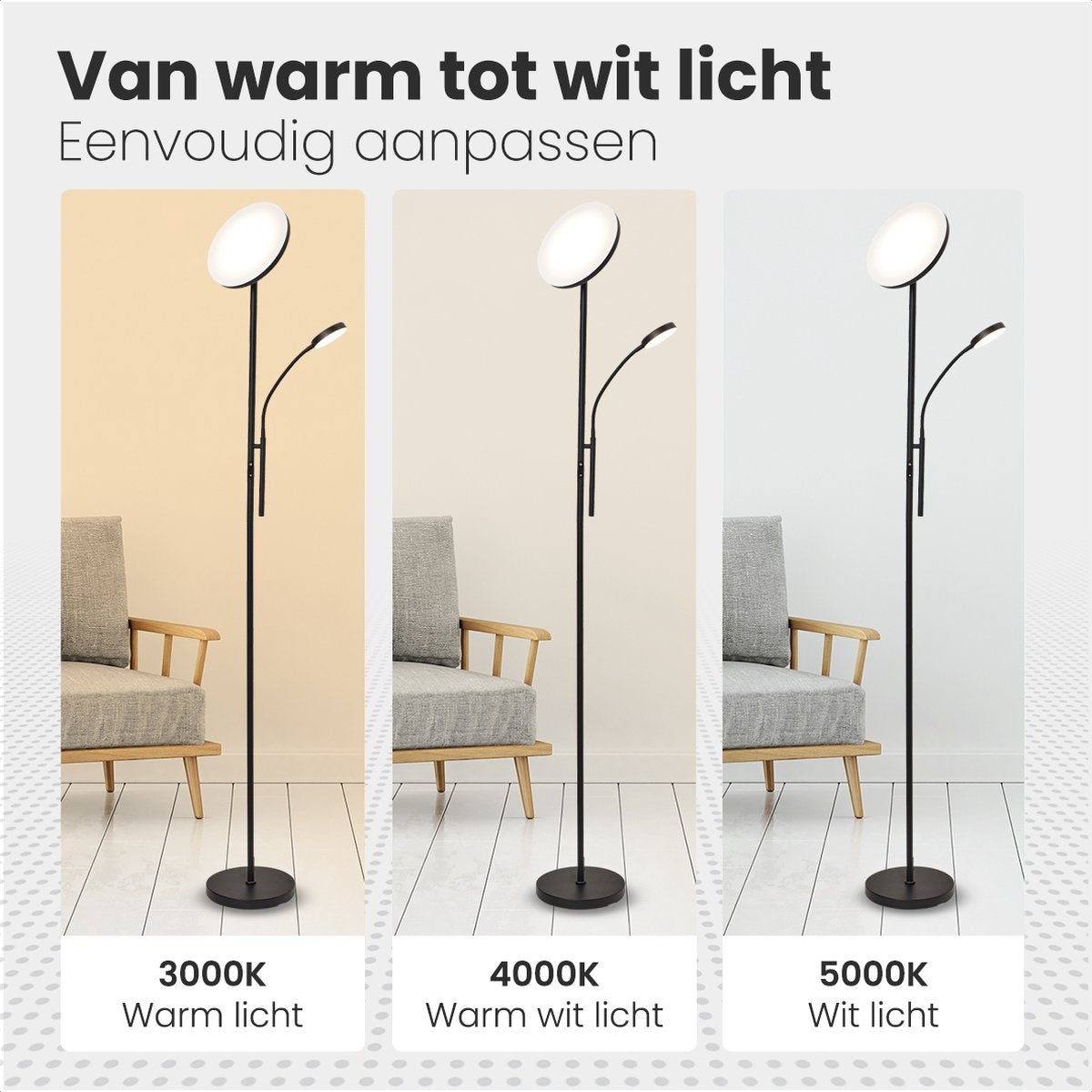 Auronic Stehleuchte - Stehleuchte Industrial - 181cm - LED - Dimmbar und neigbar - mit Fernbedienung - Geeignet für Wohnzimmer - Schwarz