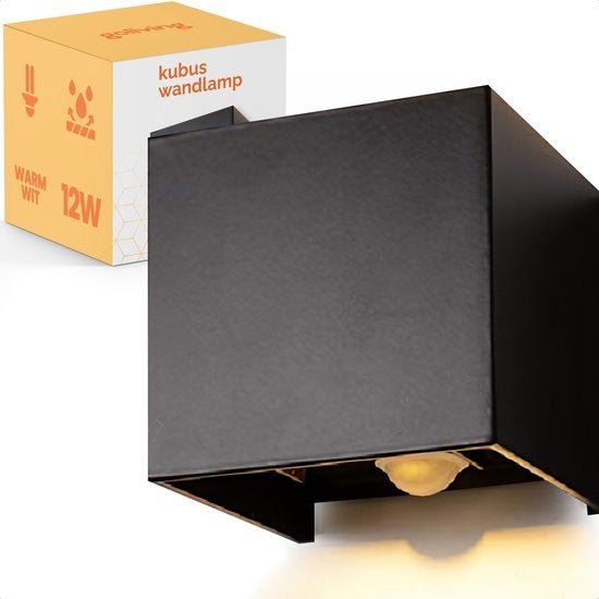 Goliving Außenleuchte mit Bewegungssensor - Wandleuchte schwarz innen und außen - Würfellampe Industrie - Wasserdichte LED-Beleuchtung - Energieeffizient und rostfrei